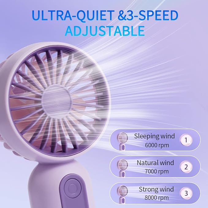 Mini Portable Fan 3 Pack, Cute Handheld Battery Operated Lightweight Small Personal Fan with 3 Speeds and USB Rechargeable Eyelash Fans for Stylish Girl Kids Women Men Office Outdoor Travel Camping