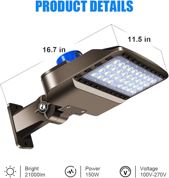 Juyace 150W LED Dusk to Dawn Flood Light, IP65 Waterproof Commercial Wall Building & Shoe Box Fixture, 5000K Daylight Outdoor Security Lighting for Barn, Street, Parking Lot, Warehouse, Yard 110-277V