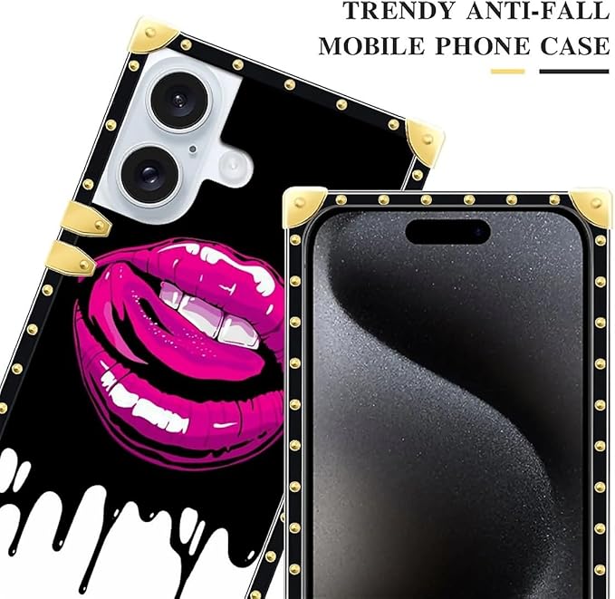 Compatible with iPhone 16 Plus Case, Black White Red Slap Sexy Luxury Golden Decoration for Girl Women Soft TPU Shockproof Protective Hard PC Back iPhone 16 Plus Case