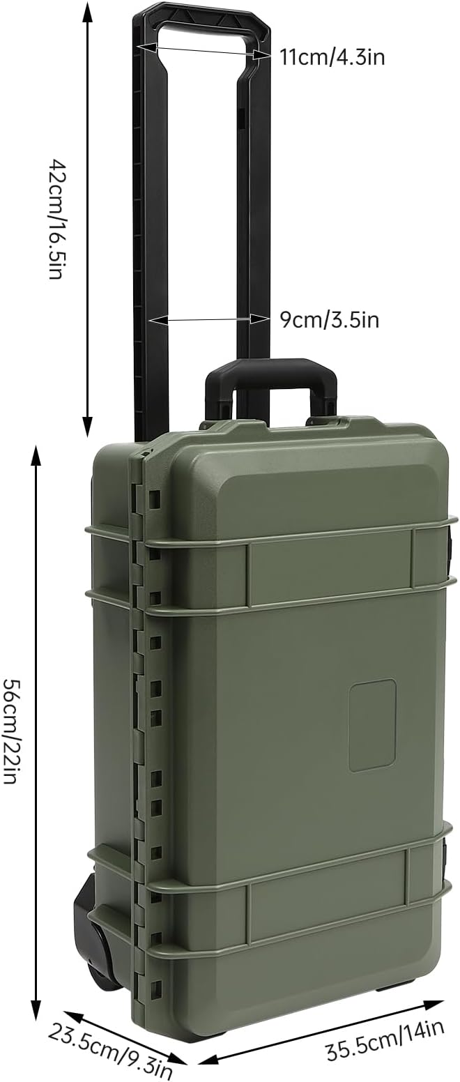 22" Weatherproof Hard Case Rolling Waterproof Case Dry Box with Foam Protective Cases Shockproof Hard Travel Cases For Cameras Lenses Electronic Equipment (Green)