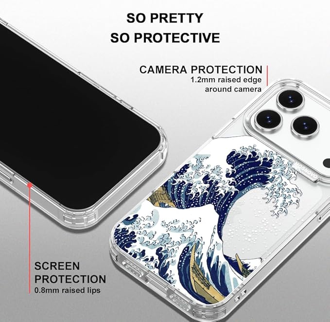 MOSNOVO for iPhone 17 Pro Case | Military Grade 6.6ft Drop Tested | Camera Control | Clear with Great Wave Design
