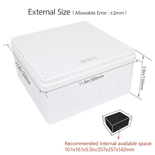 LeMotech Junction Box, Electrical Box IP65 Water Resistant Dustproof ABS Plastic Project Enclosure for Electronics White, External Size 11.8 x 11.8 x 5.9 inch