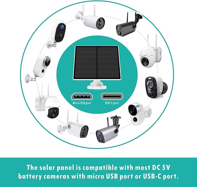 Solar Panel for Security Camera, 5W USB Solar Panel Compatible with Rechargeable Battery Camera, Solar Charger for Camera with IP65 Waterproof, Adjustable Bracket, 9.8ft Cable(3 Pack)