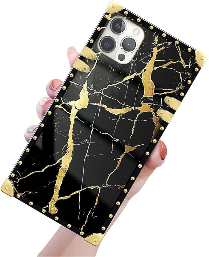 Compatible with iPhone 12 Case, Black Gold Marble Nature Luxury Golden Decoration for Girl Women Soft TPU Shockproof Protective Hard PC Back for iPhone 12 Pro