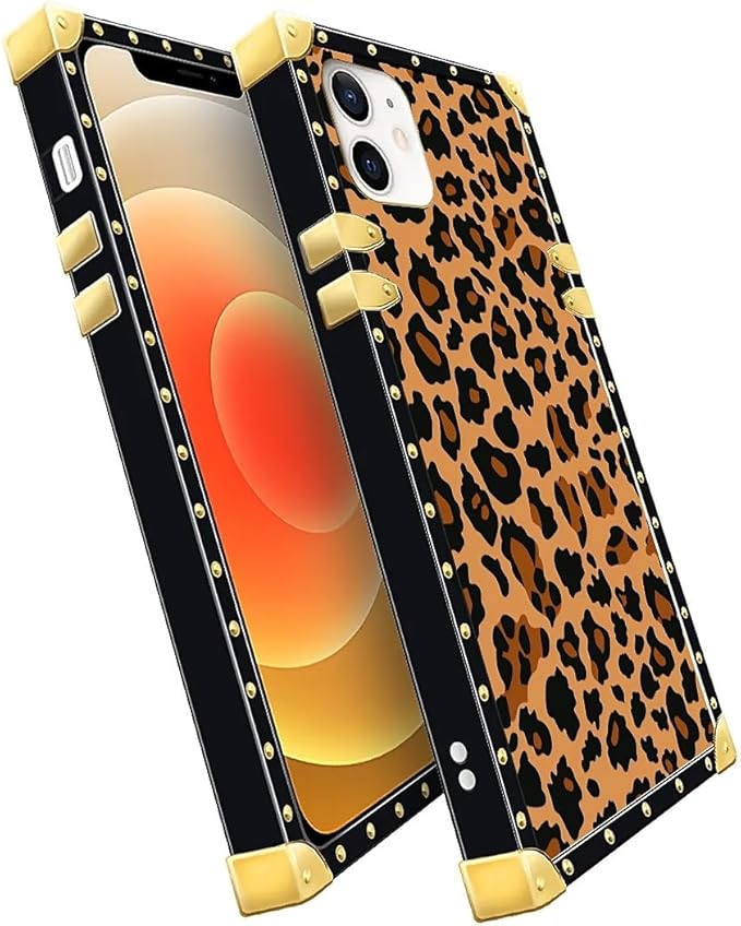 Compatible with iPhone 11 Case, Brown Leopard Texture Luxury Golden Decoration for Girl Women Soft TPU Shockproof Protective Hard PC Back for iPhone 11