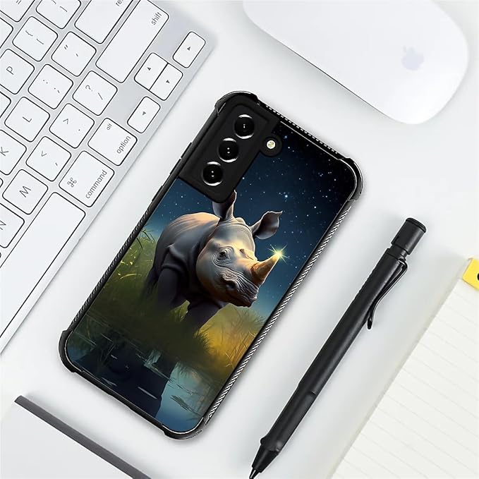 for Samsung Galaxy S21 FE Case, Rhino Water Marshes Pattern Graphic Design Girl Boy Soft Silicone Hard Acrylic Shock Protection for Samsung Galaxy S21 FE