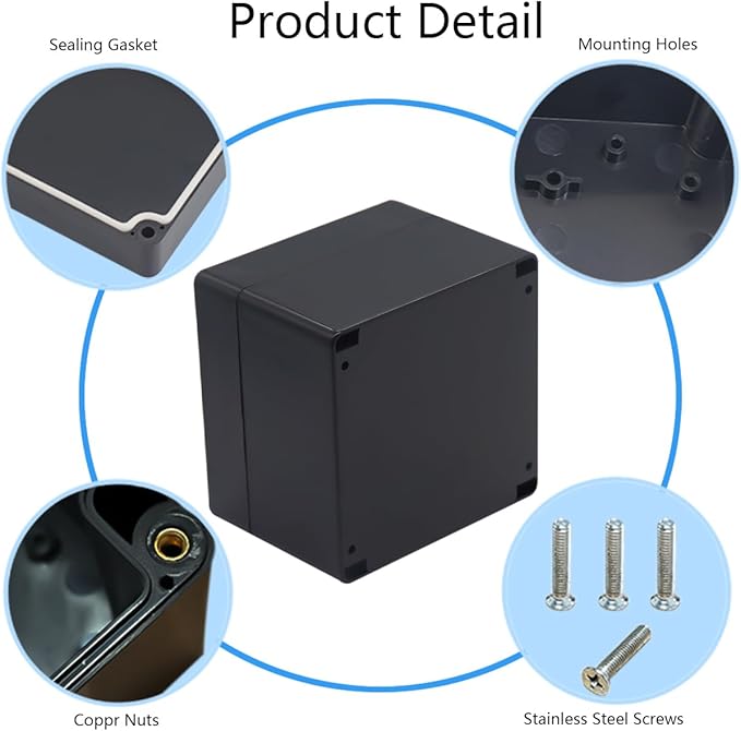 2 Pack Project Box IP65 Waterproof Junction Box ABS Plastic Black Electrical Boxes DIY Electronic Project Case Power Enclosure 4.72"x4.72"x3.54"(120x120x90mm)