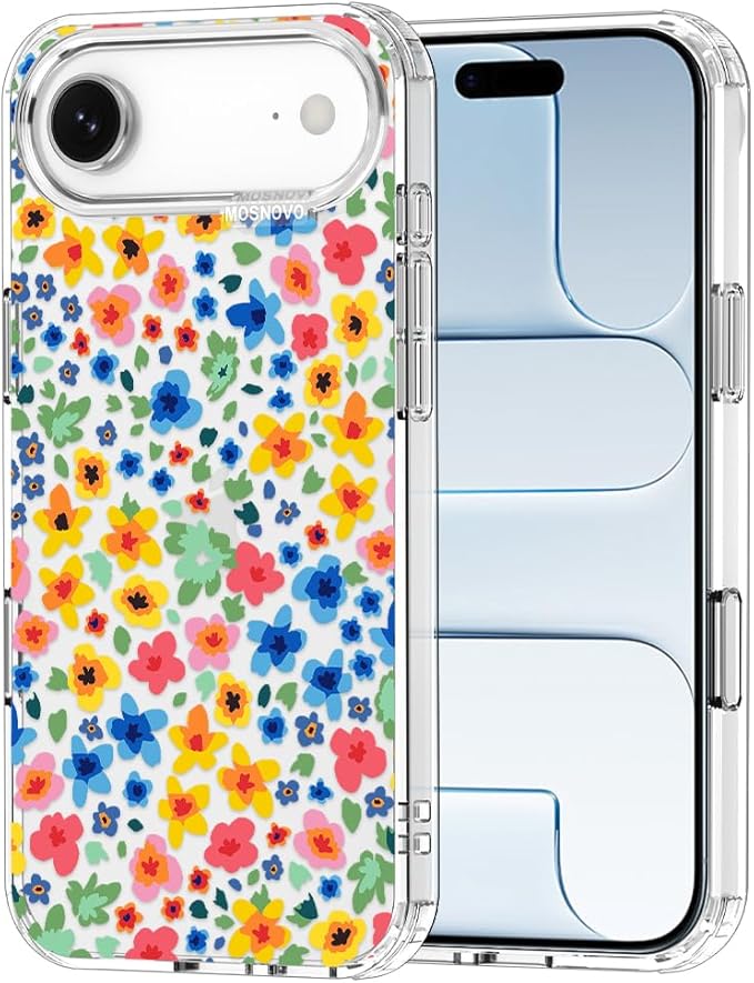 MOSNOVO for iPhone Air Case | Military Grade 6.6ft Drop Tested | Camera Control | Clear with Little Flowers Design