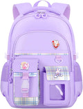 Cute Backpack for Teen Girls Kids Kawaii Bookbag Elementary Middle School Student Back Packs Aesthetic Travel Daypack Ages 6-8 8-10 10-12 (Purple,L)