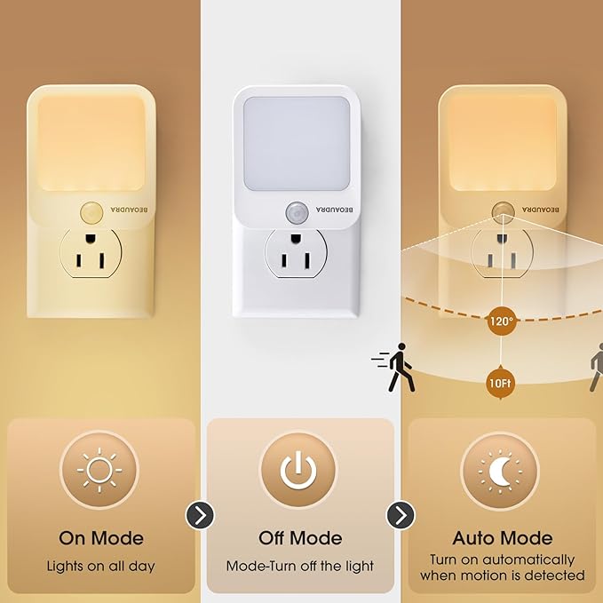 Motion Sensor Night Light Plug in, Dimmable Warm White Motion Activated LED Night Lights for Bedroom Bathroom Hallway Stairs 2 Pack