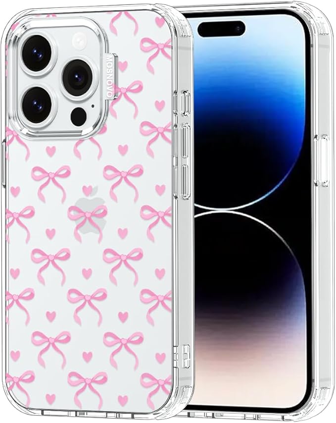 MOSNOVO Case for iPhone 14 Pro, [Buffertech 6.6ft Military-Grade Drop Protection] [Anti Peel Off Tech] Clear TPU Bumper Phone Case Cover Design - Bowtiful Love