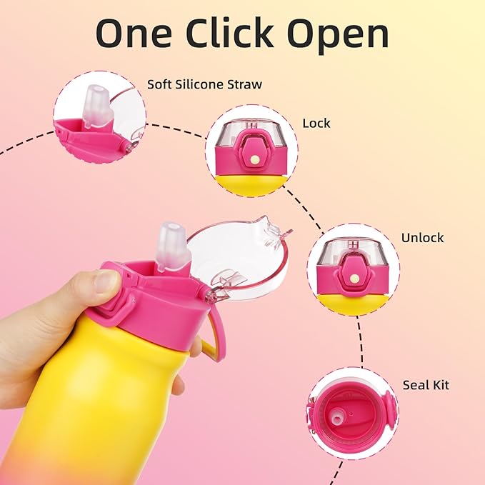 BJPKPK 25oz Insulated Water Bottle with Straw Stainless Steel Double Wall Water Bottles BPA Free Leak Proof Thermal Flask with Lockable Flip Lid and Soft Silicone Spout,Rainbow