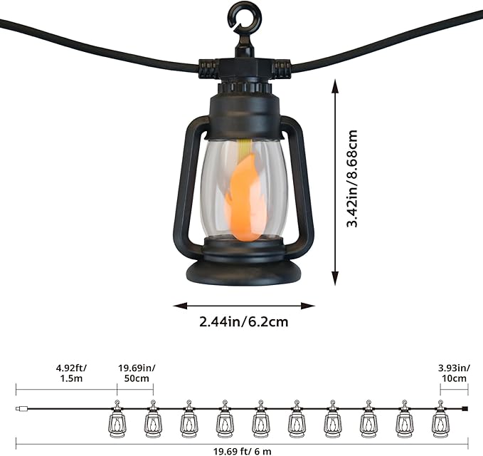 Solar Outdoor String Lights 19FT Waterproof Patio Lights with 10 LED Bulbs for Garden, Backyard,Party, Cafe, Camping 2200K