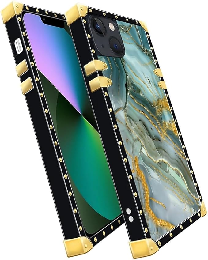 Compatible with iPhone 13 Case, Golden Texture Marble Veining Luxury Golden Decoration for Girl Women Soft TPU Shockproof Protective Hard PC Back for iPhone 13