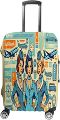 Flight Attendants Travel Vintage Style Retro Stretch Luggage Cover, Washable Suitcase Protector Fits 30-32in Cases, Secure Fit for Carry On Checked Bags, Travel Essentials