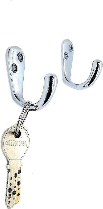 FAPBADRI Multipurpose Hooks, Used to Hang Clothes, Bags, Coats, Curtain Hold Backs, Keys, Silver Colour, Material - White Metal, Screws and Wallplugs Included, Pack of 2 Pieces