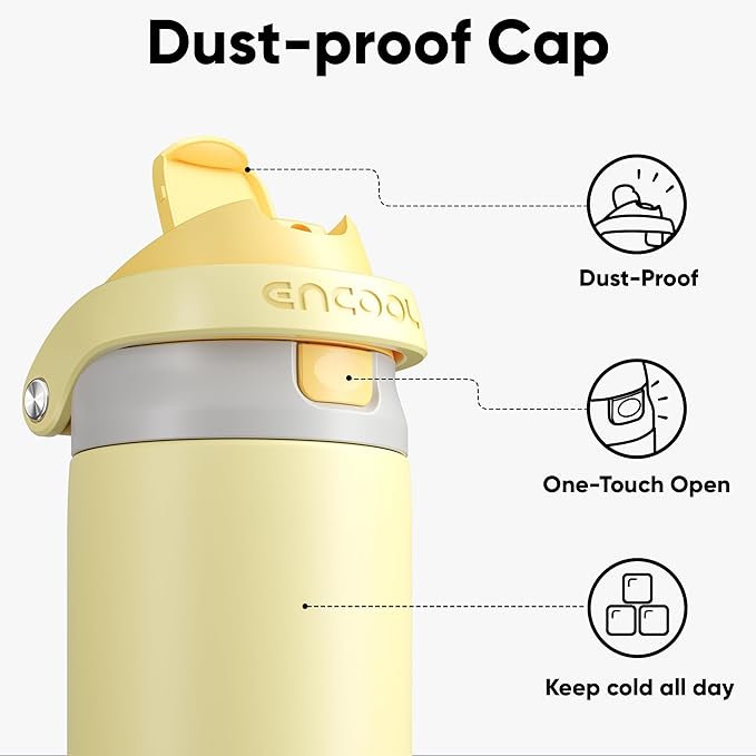 ENCOOL Leakproof Insulated Water Bottle with Straw Dual-Sip Water Bottle Bag-Safe Design for Work, Commute & Gym – Keeps Drinks Cold All Day, 32 oz, Butter Yellow
