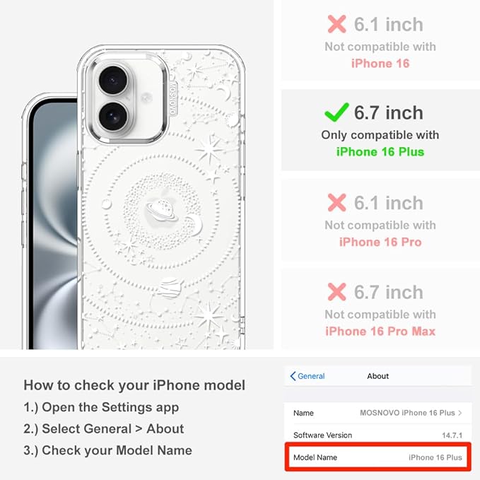 MOSNOVO Case for iPhone 16 Plus, [Buffertech 6.6ft Military-Grade Drop Protection] [Anti Peel Off Tech] Clear TPU Bumper Phone Case Cover Design - Galaxy