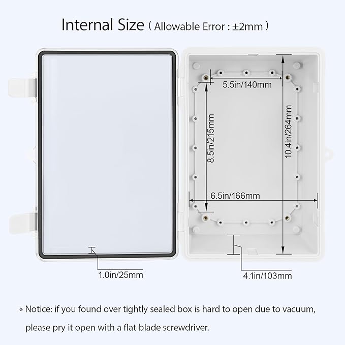 ABS Plastic Dustproof Waterproof IP65 Junction Box Hinged Shell Universal Electrical Project Enclosure Gray, with PC Transparent Clear Cover 11.4 x 7.5 x 5.5inch(290 x190 x140mm)