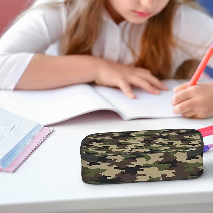 Camouflage Pencil Holder Bag Brown Green Abstract Modern Pattern Pencil Case College Office School for Teens Boy Girl