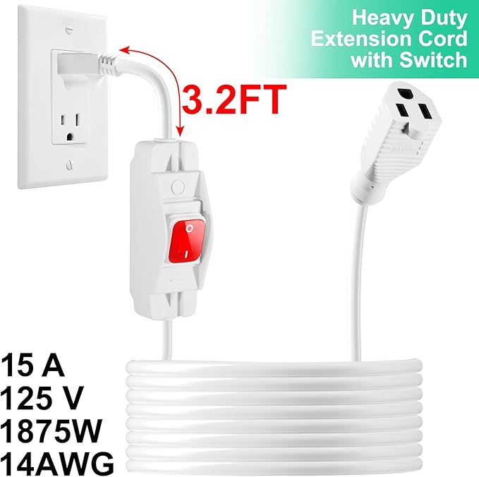 Outdoor Waterproof Extension Cord with Switch - 3 Prong, On/Off Switch with SJTW Extension Cord, Heavy Duty, 125v/250v (25 Ft, White)