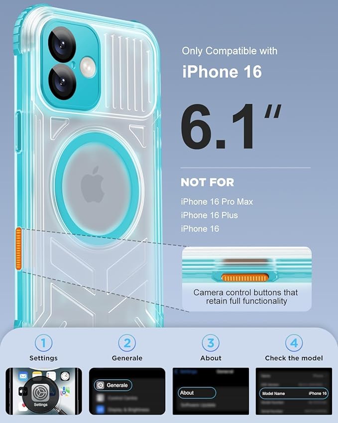 for iPhone 16 Waterproof Case with Magsafe, Built-in [Camera & Screen Protector] [Lanyard], IP68 Water Proof Full Body Dustproof Heavy Duty Frosted Protective Phone Cover, 6.1" Teal