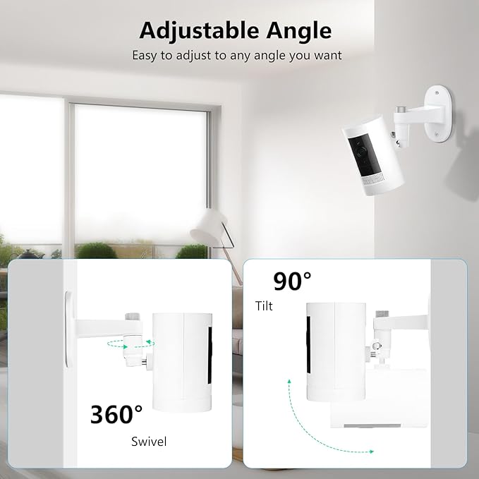 2Pack Ring Camera Wall Mount for Ring Stick Up Cam & Ring Outdoor Cam Plus, 360 Degree Adjustable No Drilling Mount for Ring Outdoor Indoor Camera(White)