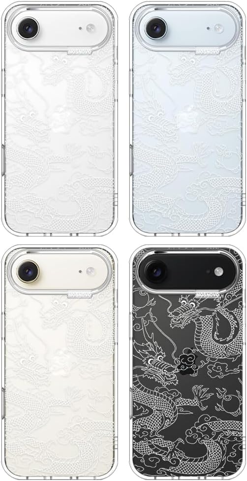 MOSNOVO for iPhone Air Case | Military Grade 6.6ft Drop Tested | Camera Control | Clear with White Dragon Design