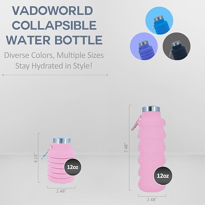 Collapsible Water Bottles 17oz, Odorless BPA-Free Silicone, Leak-Proof Foldable Reusable Bottle - Perfect for Travel Sports Gym Hiking Camping Cycling - Soft Pink