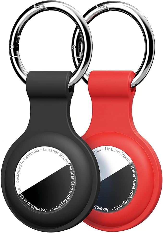 Linsaner [2 Pack] Case for AirTag 2nd Gen (2026) & 1st Gen, Silicone Holder Keychain Key Ring, Protective Cover for Air Tags, GPS Finder Accessories for Bags, Pets, Kids, Luggage, Black/Red