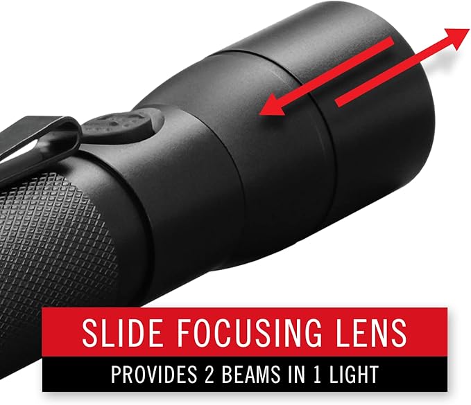 Coast HX5 410 Lumen LED Flashlight, Pure Beam Focusing, Slide Focus, Pocket Clip, Weatherproof, Pocket Sized, Black