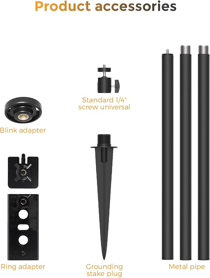 Adjustable Security Camera Ground Stake Mount 16"-48" Height, 360° Swivel, Compatible with Ring, Blink, Arlo, Eufy, Wyze, Google Nest, SimpliSafe (Black)