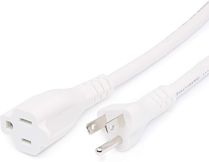Amazon Basics Indoor Extension Cord, 3 Prong Outlet Extender Power Cord, 13 Amps, 125V, 15 Foot, White, 2-Pack
