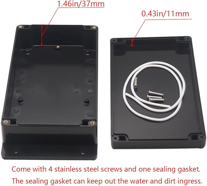 Project Box ABS Black Electrical Boxes IP65 Outdoor Waterproof Box Electronic Junction Box Fixed Ear Power Enclosure with Cable Glands for DIY Project 7.87 x 4.72 x 2.2 inch (200x120x56mm)