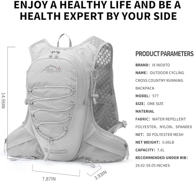 IX INOXTO Running Hydration Vest for Men Women Water Backpack for Running 3L Running Hydration Pack for Trail Running Marathon Race Hiking