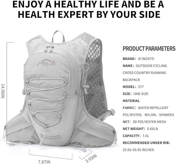 IX INOXTO Running Hydration Vest for Men Women Water Backpack for Running 3L Running Hydration Pack for Trail Running Marathon Race Hiking