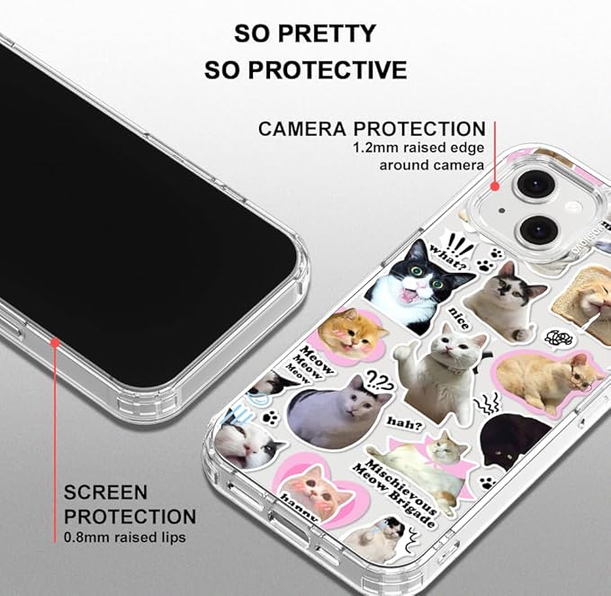 MOSNOVO for iPhone 13/14 Case | Military Grade 6.6ft Drop Tested | Clear with The Cat Brigade Design
