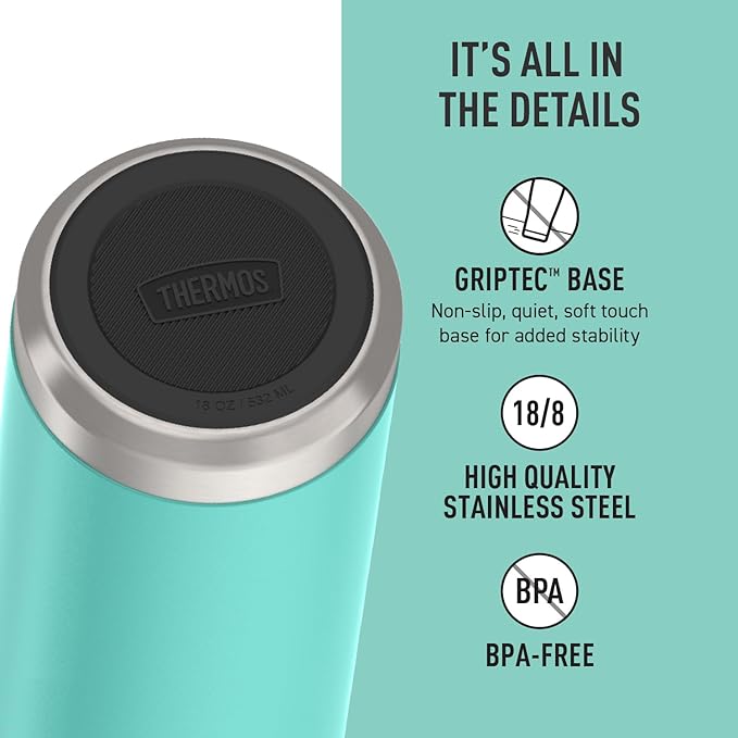 THERMOS ICON SERIES, Insulated Water Bottle with Straw Lid - 18 Ounce, Seafoam - Stainless Steel Vacuum Insulated Water Bottle with Straw Lid
