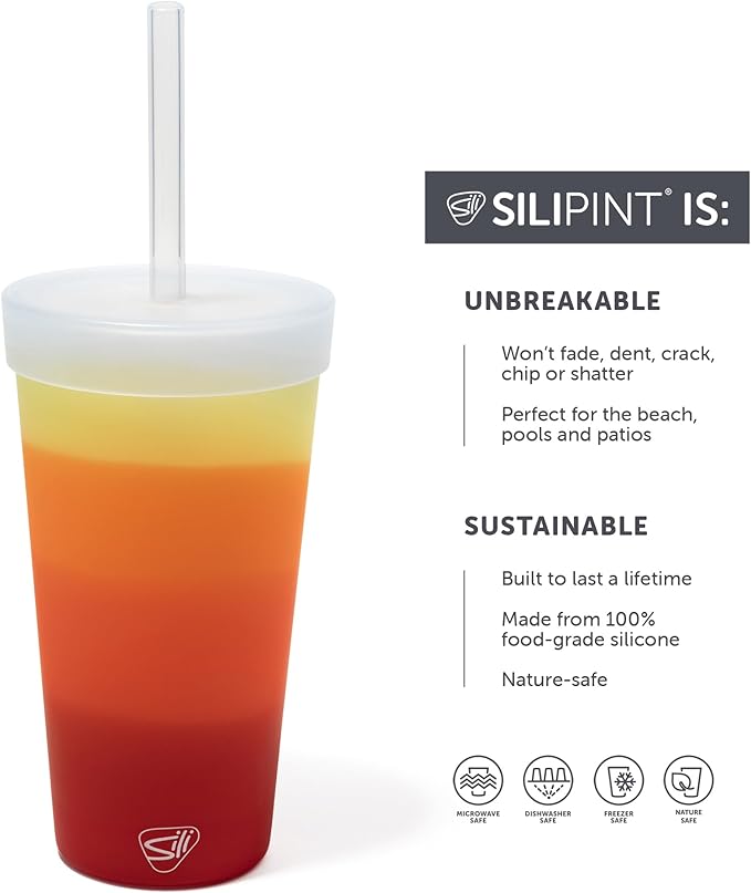 Silipint Silicone 22oz Straw Tumbler: Sun Storm - Reusable, Unbreakable, Flexible, Hot/Cold, Airtight Lid, Travel, Sustainable - Marigold Pack of 1
