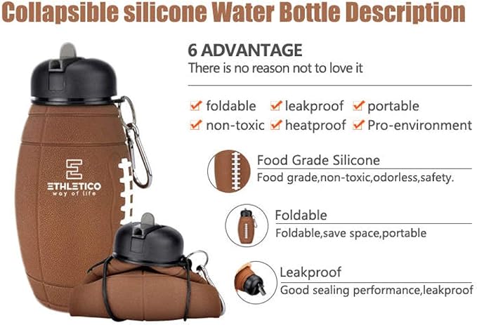 Clip-On Collapsible BPA-Free Silicone American Football Water Bottle for Kids, 20 Oz. Size