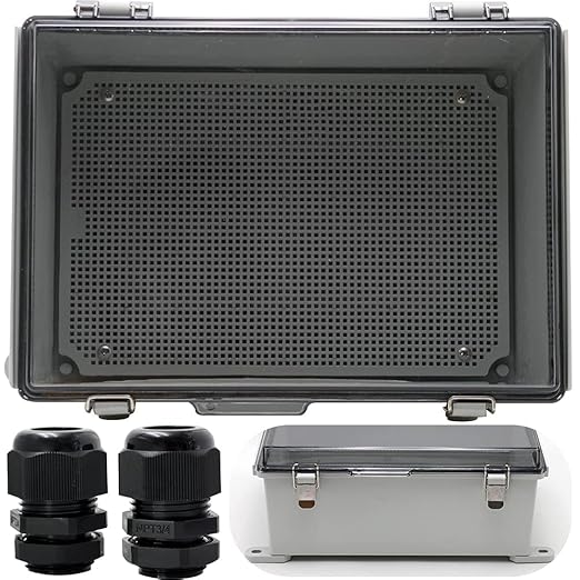 MAKERELE Outdoor Junction Box ABS Plastic Waterproof Universal Electrical Project Box Grey Enclosure with Transparent Cover 13.8×9.8×5.9inch（350×250×150mm）