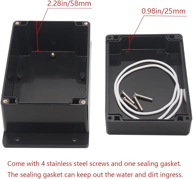 Project Box ABS Black Electrical Boxes IP65 Outdoor Waterproof Box Electronic Junction Box Fixed Ear Power Enclosure with Cable Glands for DIY Project 6.3 x 4.33 x 3.54 inch (160x110x90mm)