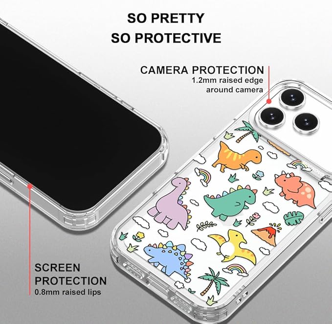 MOSNOVO for iPhone 17 Pro Max Case | Military Grade 6.6ft Drop Tested | Camera Control | Clear with Dinosaur Land Design