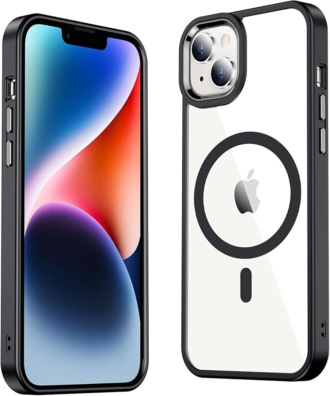 Red2Fire Magnetic for iPhone 15 Plus Case for iPhone 14 Plus Case Clear, [Compatible with Magsafe][Military Grade Drop Protection][Not Yellowing] Slim Phone Case 6.7" - Clear/Black
