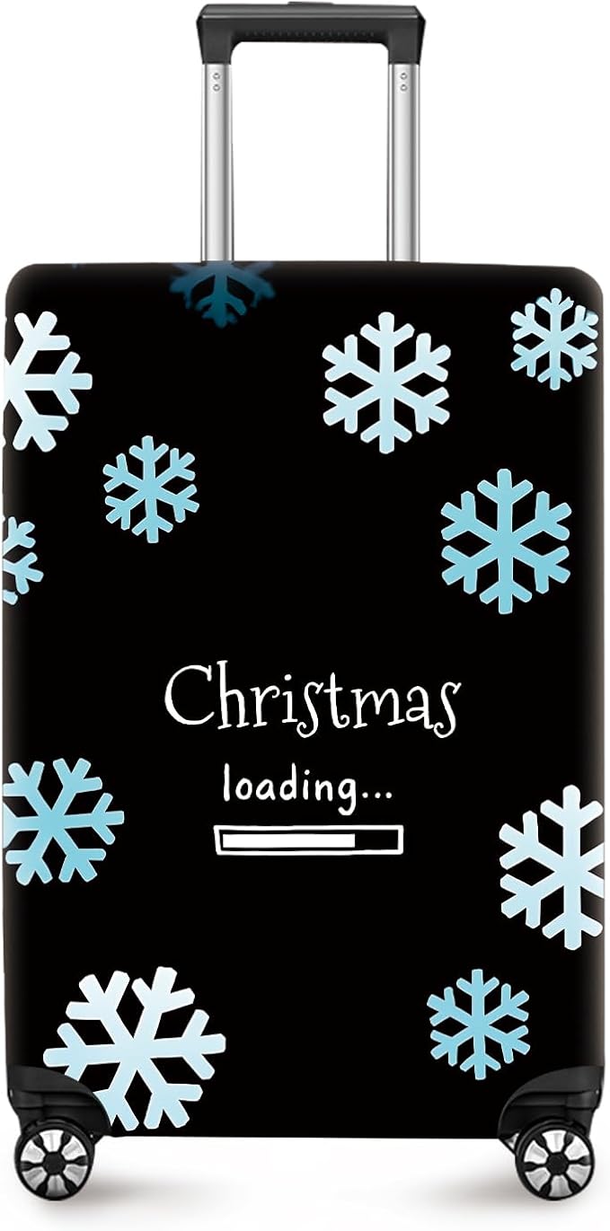 ANNA QUEEN Christmas Loading Luggage Cover, Funny Snowflake Design Suitcase Protector, Stretchable Washable Travel Sleeve for 28-30 Inch Luggage
