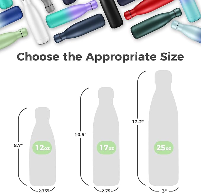 Volhoply 17oz Stainless Steel Water Bottles Bulk, Leakproof Insulated Metal Water Bottle for Sports, Travel, Adult, Available in Packs of 1, 4, or 8（Green,8 Pack）