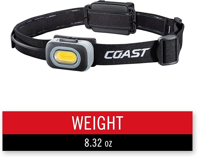 Coast RL10 560 Lumen Dual Color LED Headlamp with Flood and Spot Beams, Variable Light Control, C.O.B., Alkaline Dual Power, Non-Slip Band, 3 x AAA Included