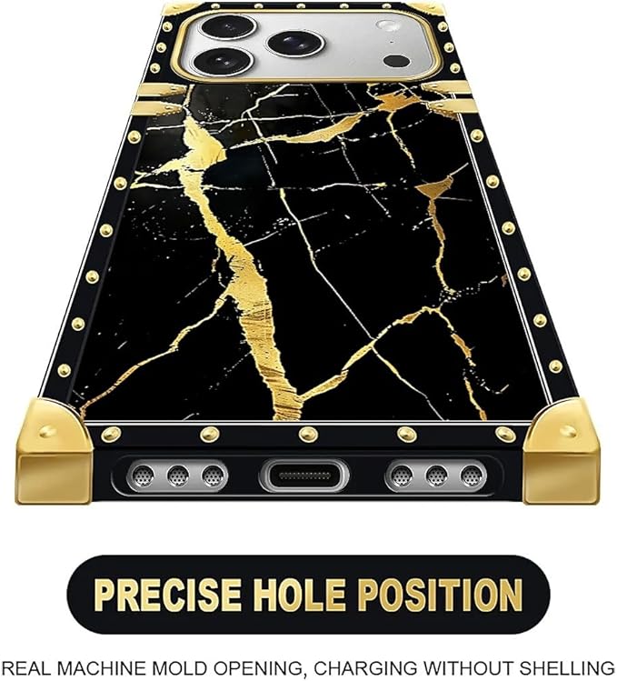 for iPhone 17 Pro Case Luxury Golden Decoration for Girl Women Soft TPU Shockproof Protective Hard PC Back for iPhone 17 Pro Crazy Pattern Black Gold Marble Nature