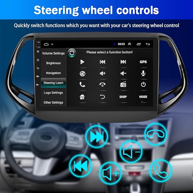 10" Android 13 Car Stereo for Jeep Compass 2017-2019, 2.5D 1080P HD Touch Screen, 2+32GB, Wireless for CarPlay/Android Auto, GPS, Bluetooth, Car Radio Player
