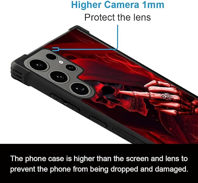 for Samsung Galaxy S24 Ultra Case, Gestures Funny Skull Pattern Graphic Design Girl Boy Soft Silicone Hard Acrylic Shock Protection for Samsung Galaxy S24 Ultra